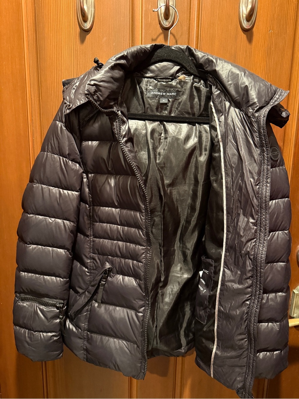 Andrew Marc 650 Fill Down Puffer Jacket Black Glossy Quilted 0°F Warmth